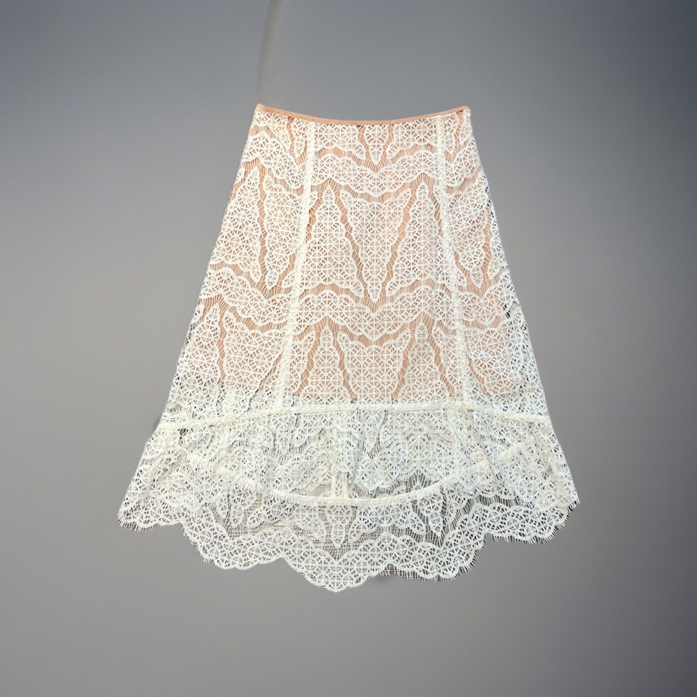 $495 Veronica Beard Women's White Geometric Lace Skirt Scalloped Hem Size 4